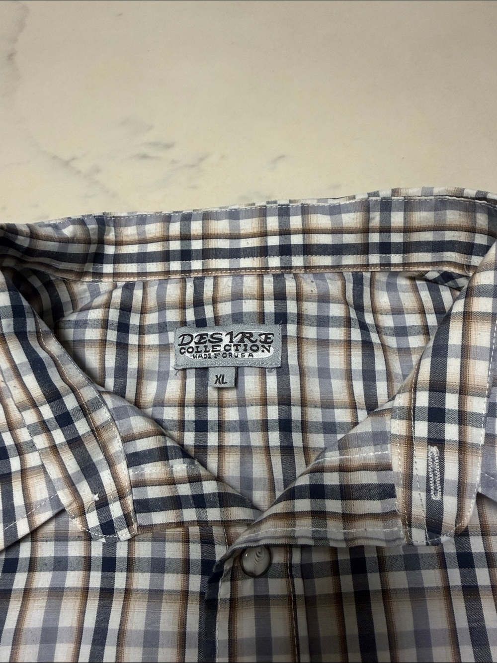 Desire Collection Men's Plaid Button-Up Shirt in Brown and Blue